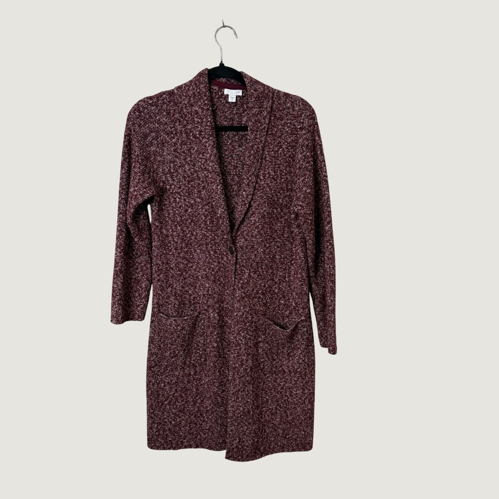 J. Jill Cardigan Sweater Burgundy Marled Knit Small Petite Boho Fall Layering